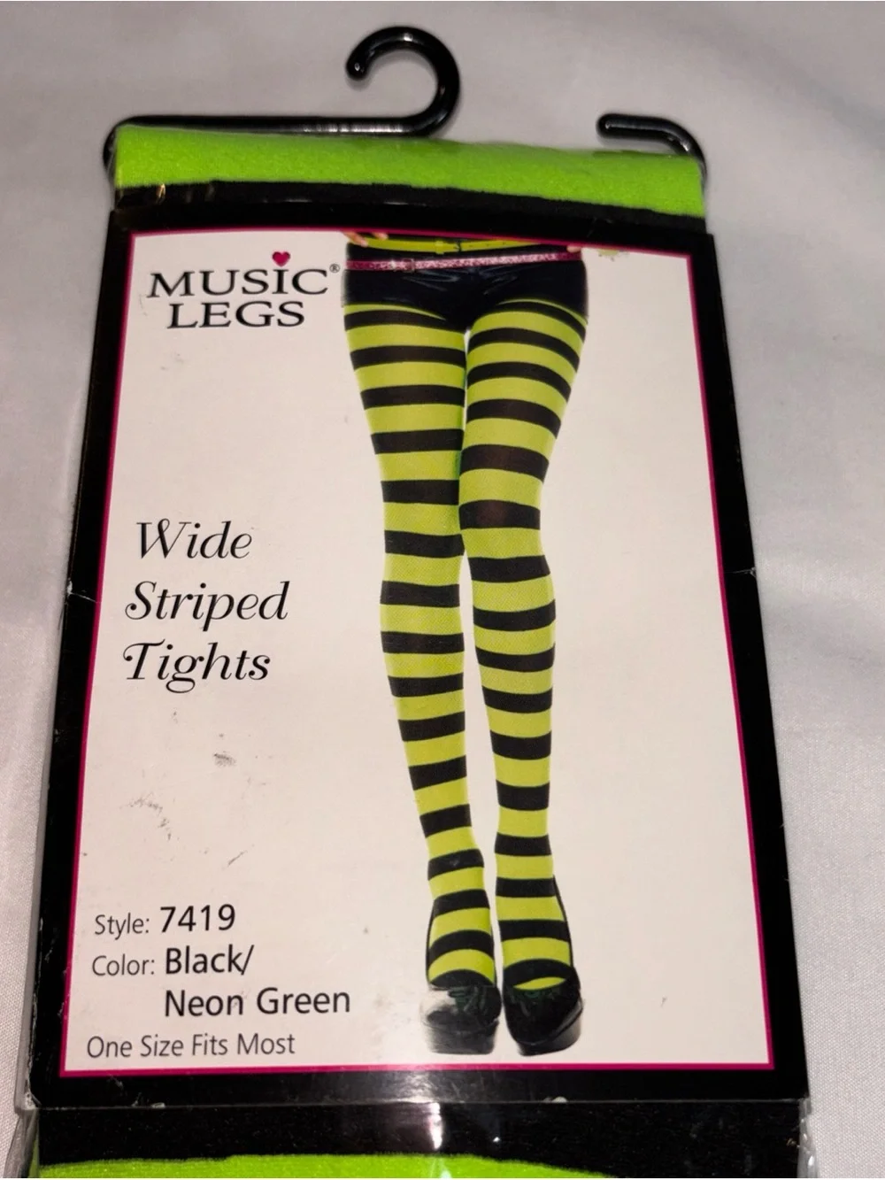 Music Legs Black & Neon Green Wide Striped Hosiery
